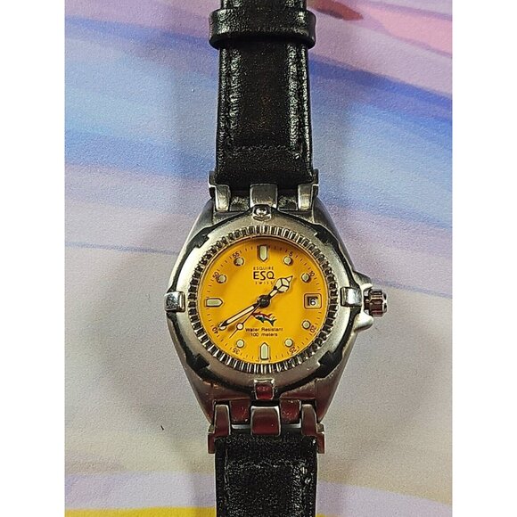 Vintage ESQ Movado Esquire Water Resistant Swiss Womens Sports Watch Yellow Face - Picture 1 of 4